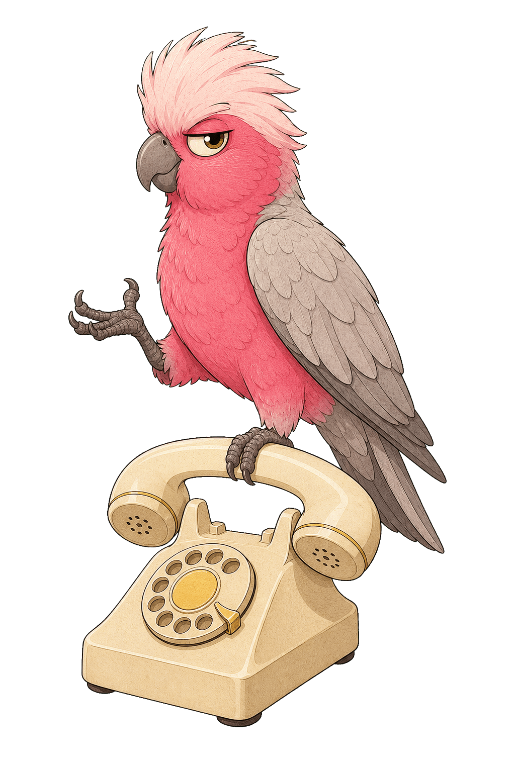 An unimpressed galah perched on an old telephone