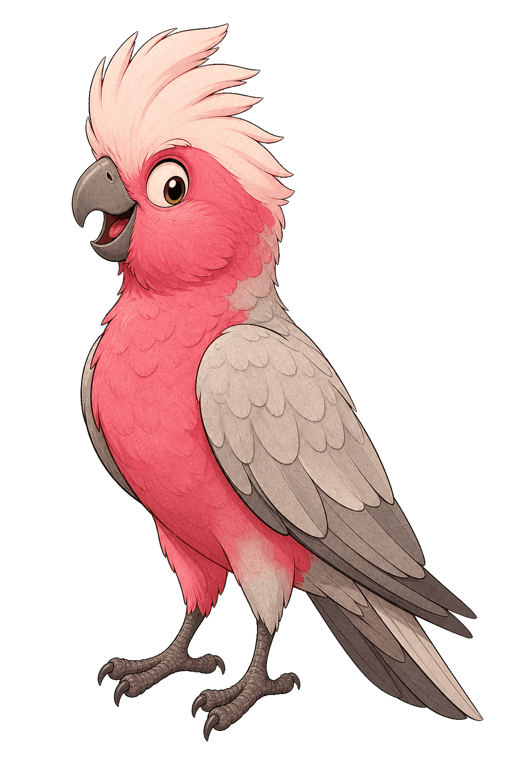 A cheerful pink and grey galah ready to squawk
